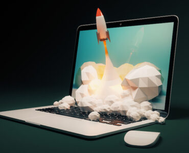 rocket launching from laptop